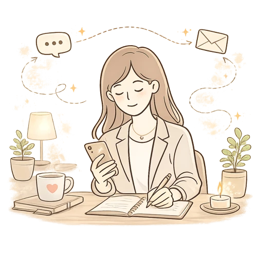 contacto mujer escribiendo y usando el celular